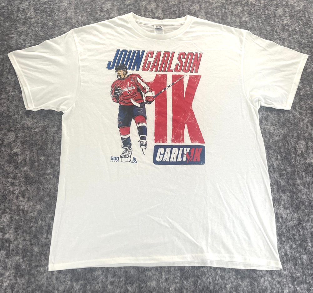 John Carlson Washington Capitals 1K Games XL White Short Sleeve T Shirt NHL